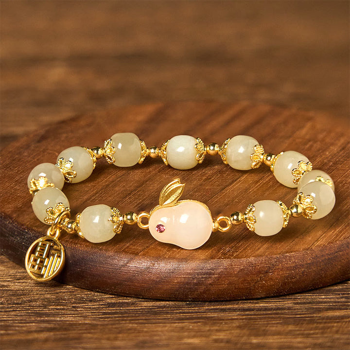 Buddha Stones Natural Hetian Jade Fu Character Fu Brand Rabbit Abundance Bracelet - image 1