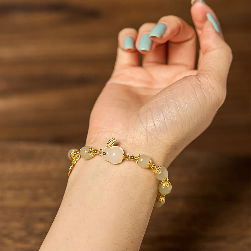 Buddha Stones Natural Hetian Jade Fu Character Fu Brand Rabbit Abundance Bracelet - image 7