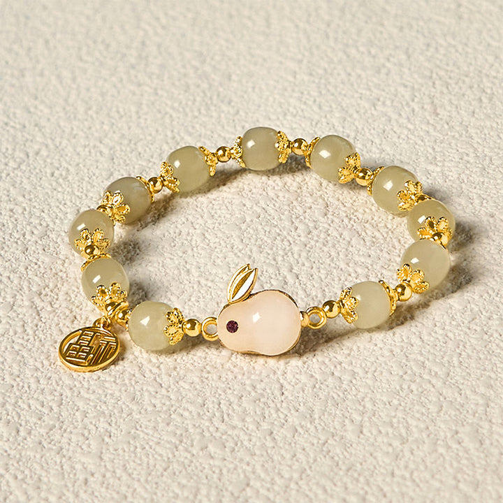 Buddha Stones Natural Hetian Jade Fu Character Fu Brand Rabbit Abundance Bracelet - image 4