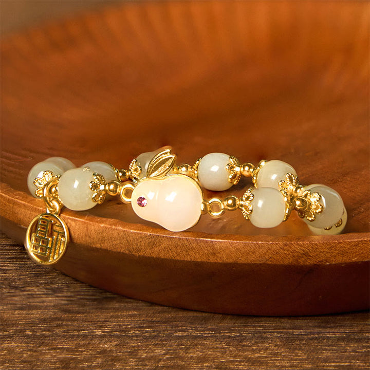 Buddha Stones Natural Hetian Jade Fu Character Fu Brand Rabbit Abundance Bracelet - image 2