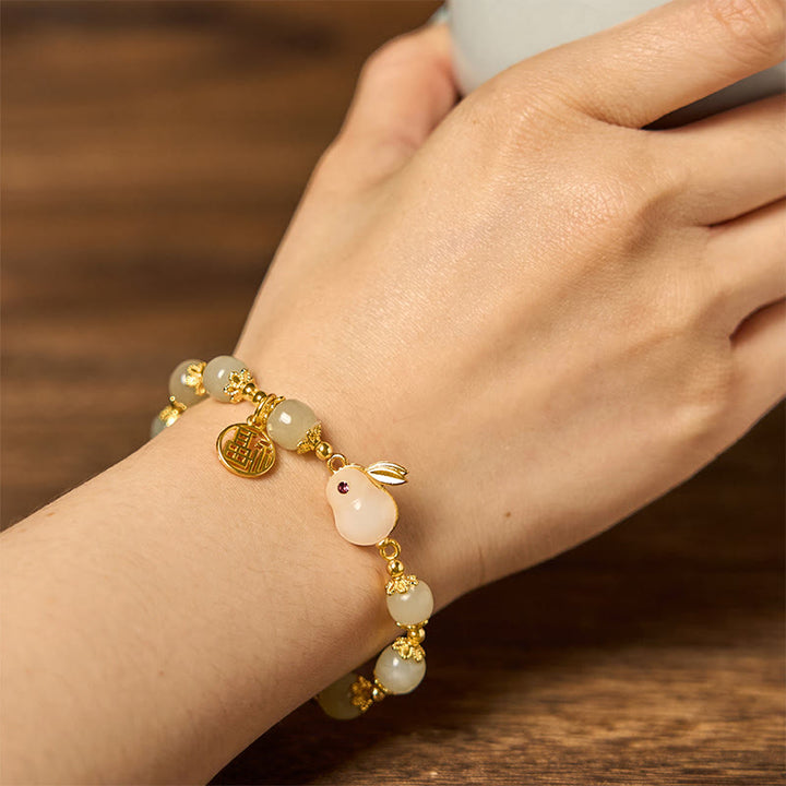 Buddha Stones Natural Hetian Jade Fu Character Fu Brand Rabbit Abundance Bracelet - image 5