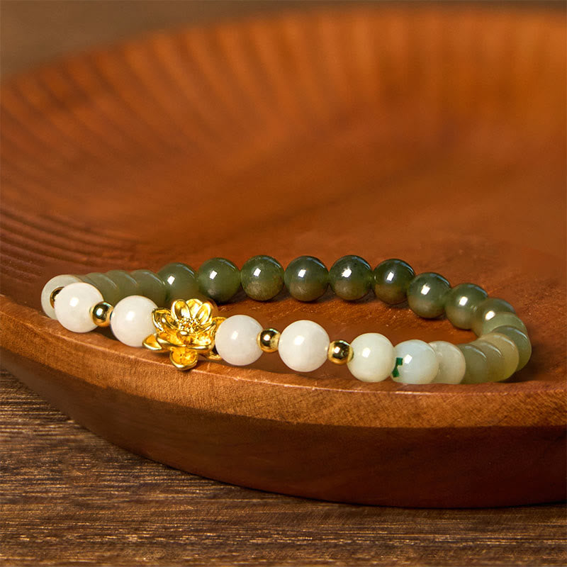 Buddha Stones Natural Hetian Jade Gradient Lotus Abundance Bracelet - image 1