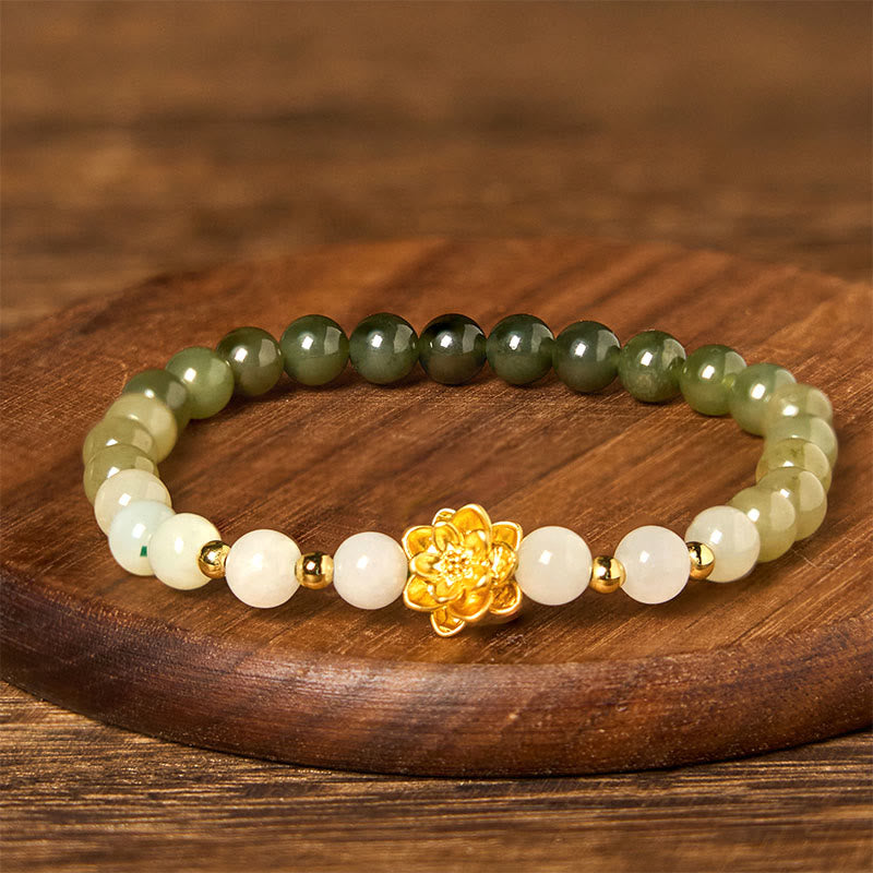Buddha Stones Natural Hetian Jade Gradient Lotus Abundance Bracelet - image 2