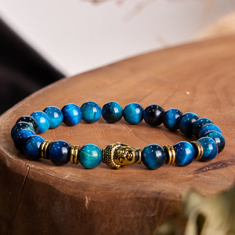Buddha Stones Blue Green Red Tiger Eye Buddha Head Balance Bracelet - image 3