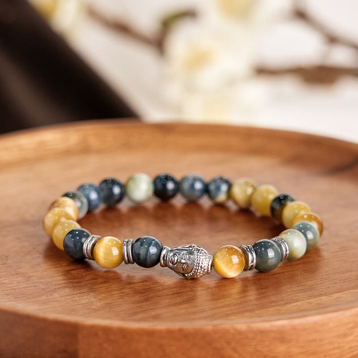 Buddha Stones Blue Green Red Tiger Eye Buddha Head Balance Bracelet - image 25