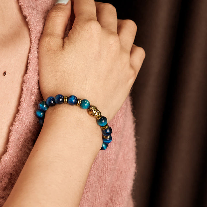 Buddha Stones Blue Green Red Tiger Eye Buddha Head Balance Bracelet - image 5