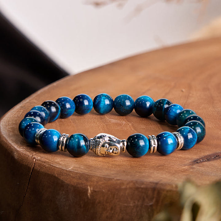 Buddha Stones Blue Green Red Tiger Eye Buddha Head Balance Bracelet - image 12