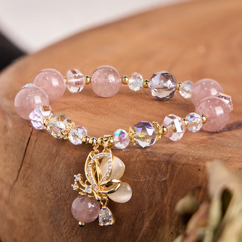 Buddha Stones Natural Strawberry Quartz Butterfly Healing Bracelet - image 2