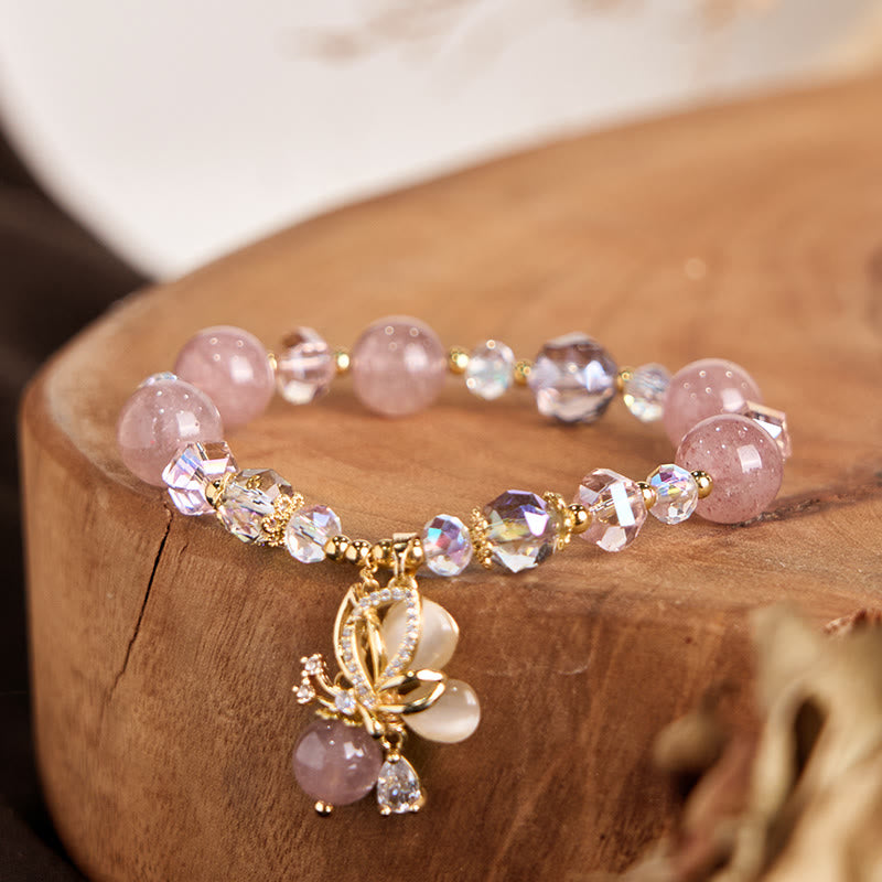 Buddha Stones Natural Strawberry Quartz Butterfly Healing Bracelet - image 2