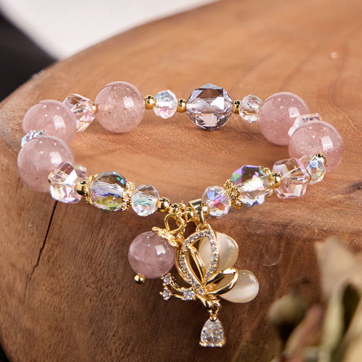 Buddha Stones Natural Strawberry Quartz Butterfly Healing Bracelet - image 1