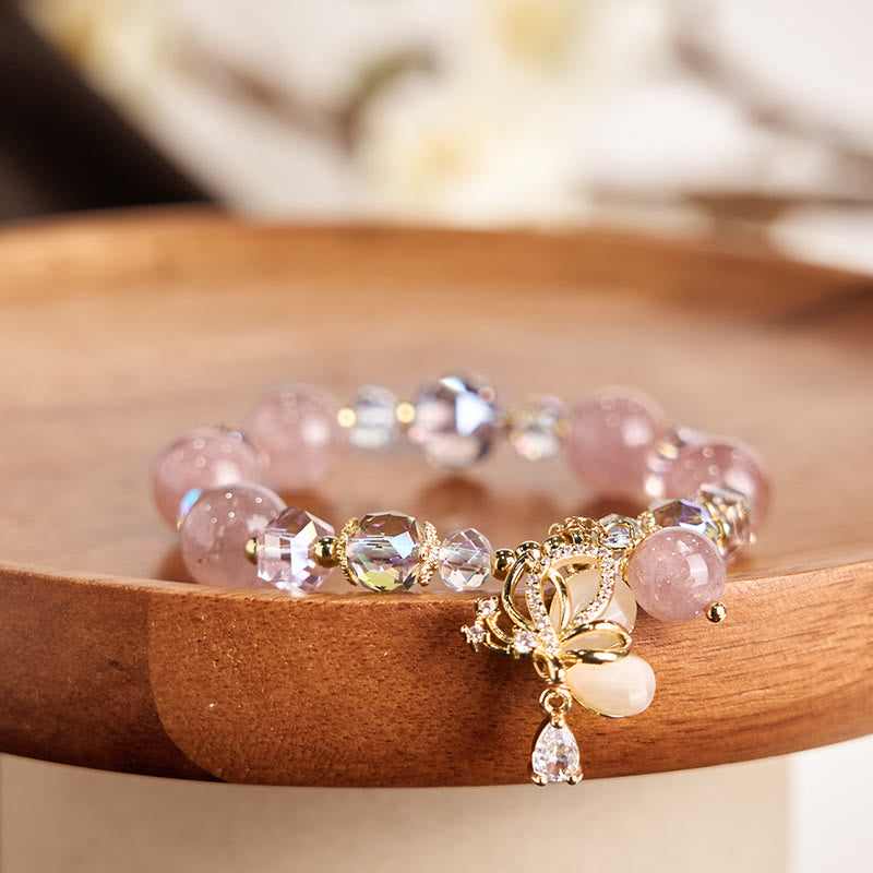 Buddha Stones Natural Strawberry Quartz Butterfly Healing Bracelet - image 6