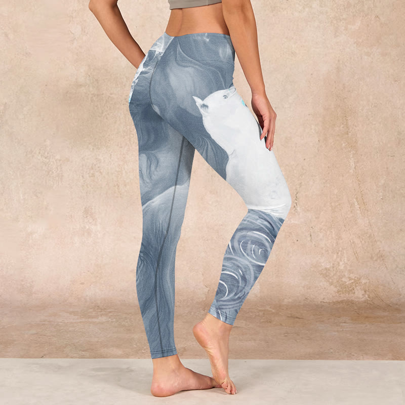 Buddha Stones Light Slate Gray White Cat Exercise Leggings Women's Yoga Pants - image 2