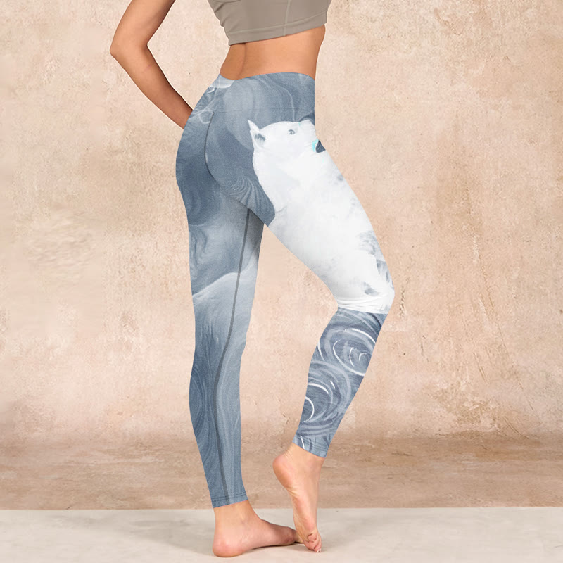 Buddha Stones Light Slate Gray White Cat Exercise Leggings Women's Yoga Pants - image 14