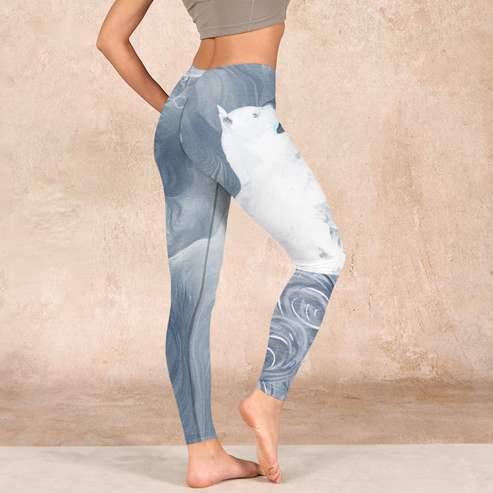 Buddha Stones Light Slate Gray White Cat Exercise Leggings Women's Yoga Pants - image 14