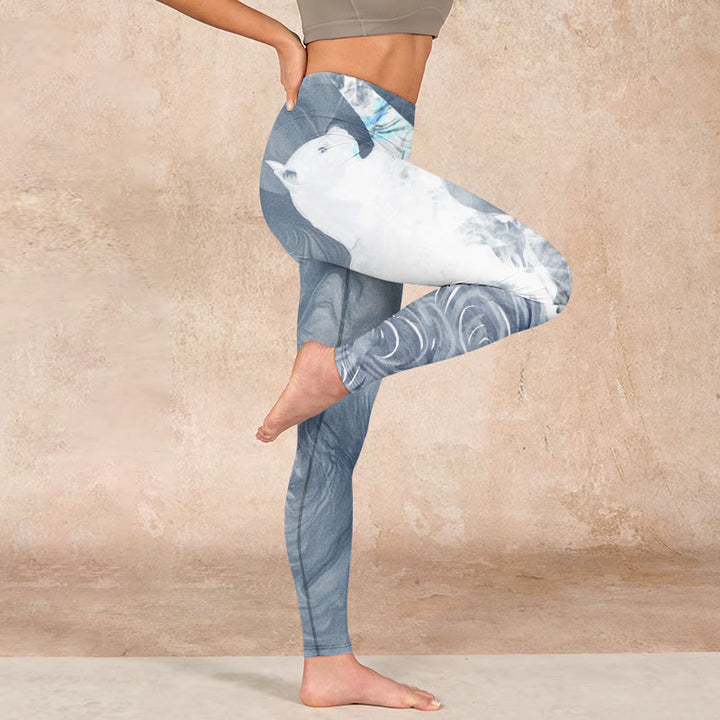 Buddha Stones Light Slate Gray White Cat Exercise Leggings Women's Yoga Pants - image 15