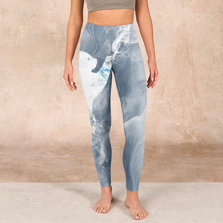 Buddha Stones Light Slate Gray White Cat Exercise Leggings Women's Yoga Pants - image 1