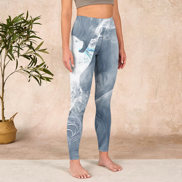 Buddha Stones Light Slate Gray White Cat Exercise Leggings Women's Yoga Pants - image 3