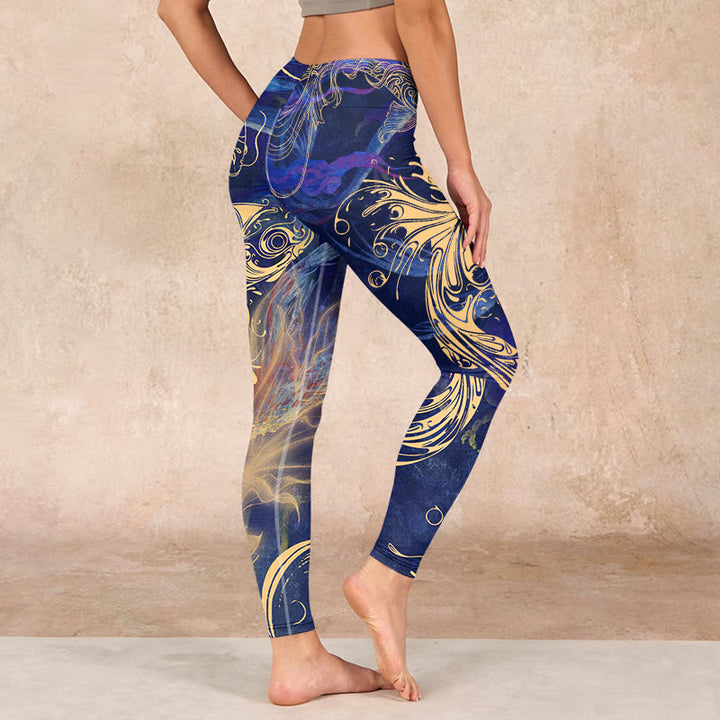 Buddha Stones Blue Koi Fish Auspicious Clouds Print Gym Leggings Women's Yoga Pants - image 2