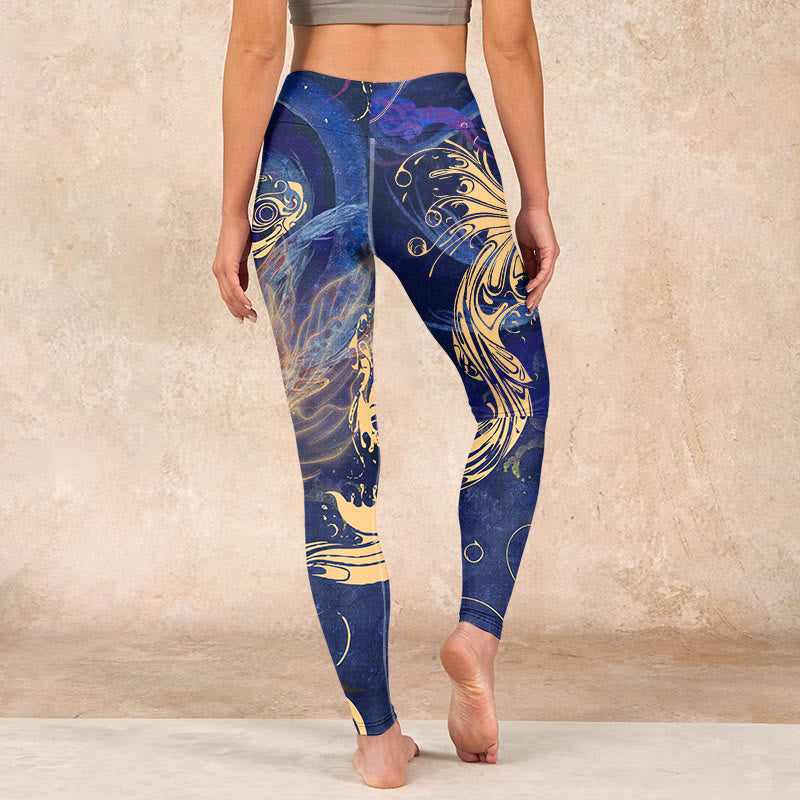 Buddha Stones Blue Koi Fish Auspicious Clouds Print Gym Leggings Women's Yoga Pants - image 14