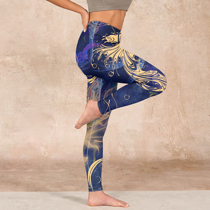 Buddha Stones Blue Koi Fish Auspicious Clouds Print Gym Leggings Women's Yoga Pants - image 15