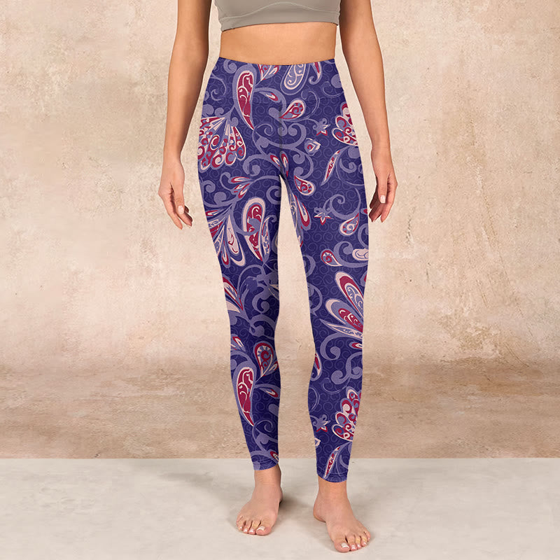 Buddha Stones Purple Flower Petals Print Gym Fitness Leggings Women's Yoga Pants - image 1