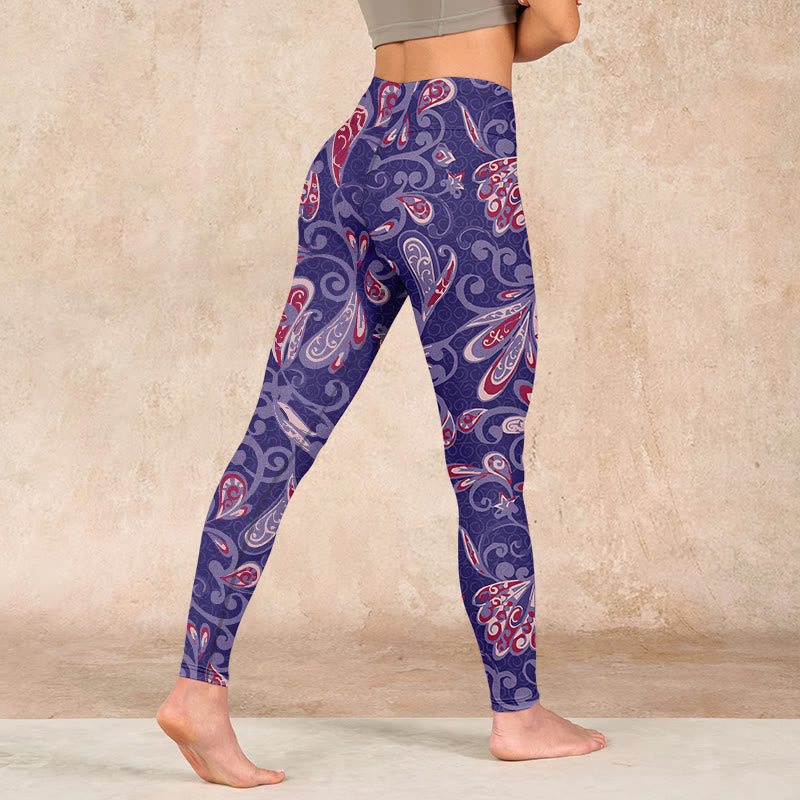 Buddha Stones Purple Flower Petals Print Gym Fitness Leggings Women's Yoga Pants - image 4