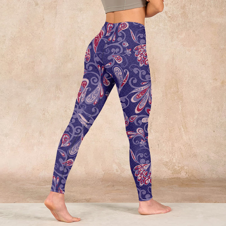 Buddha Stones Purple Flower Petals Print Gym Fitness Leggings Women's Yoga Pants - image 4