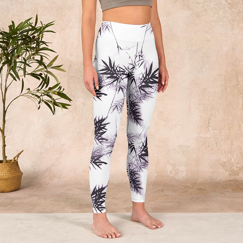 Buddha Stones White Black Bamboo Exercise Leggings Women's Yoga Pants - image 3