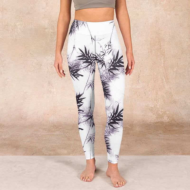 Buddha Stones White Black Bamboo Exercise Leggings Women's Yoga Pants - image 1