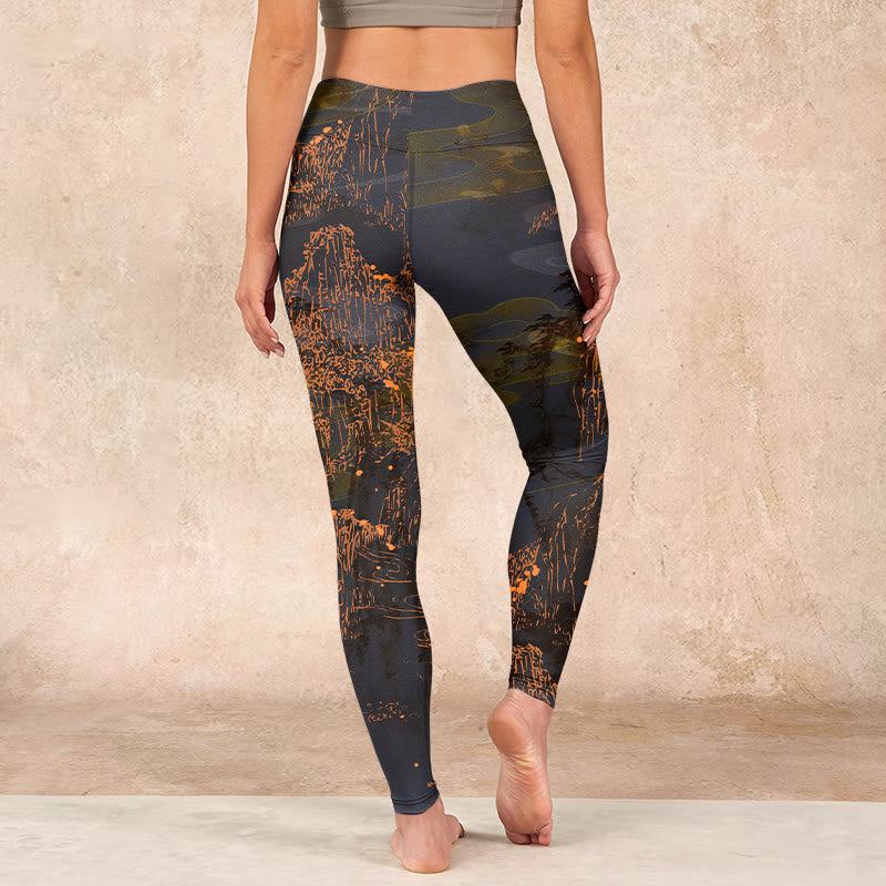 Buddha Stones Golden Mountains Clouds Print Gym Leggings Women's Yoga Pants - image 14