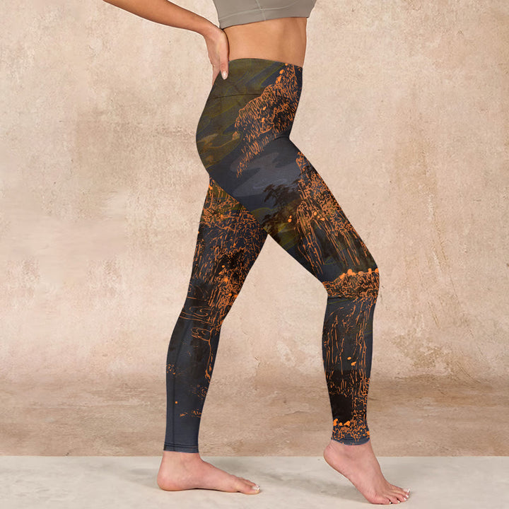 Buddha Stones Golden Mountains Clouds Print Gym Leggings Women's Yoga Pants - image 16