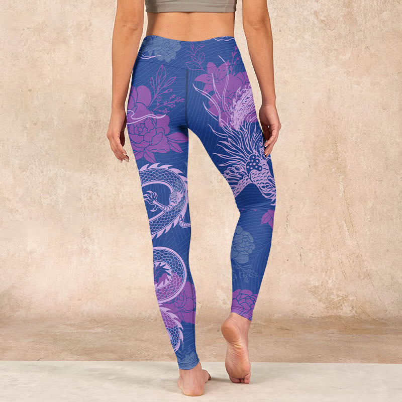 Buddha Stones Purple Dragon Phoenix Flowers Print Gym Leggings Women's Yoga Pants - image 2