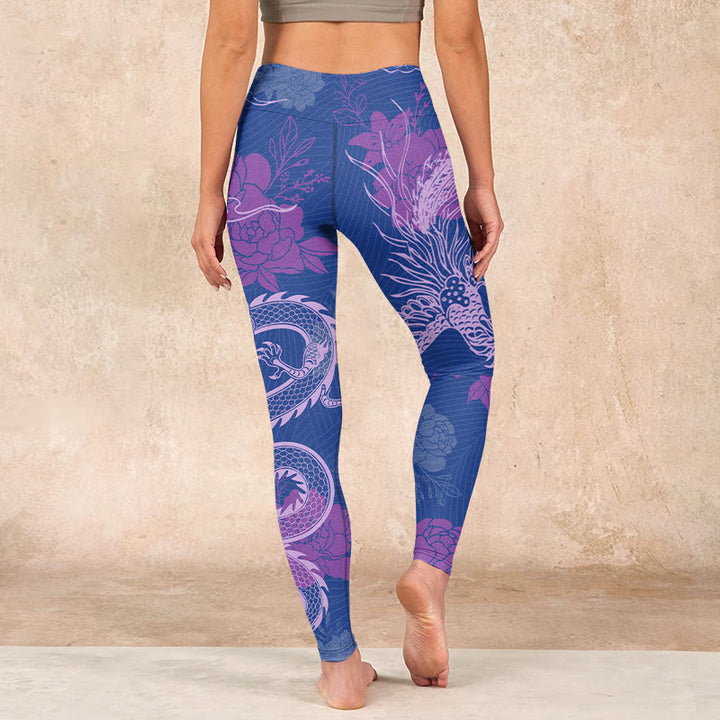 Buddha Stones Purple Dragon Phoenix Flowers Print Gym Leggings Women's Yoga Pants - image 2