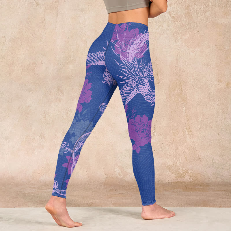 Buddha Stones Purple Dragon Phoenix Flowers Print Gym Leggings Women's Yoga Pants - image 4