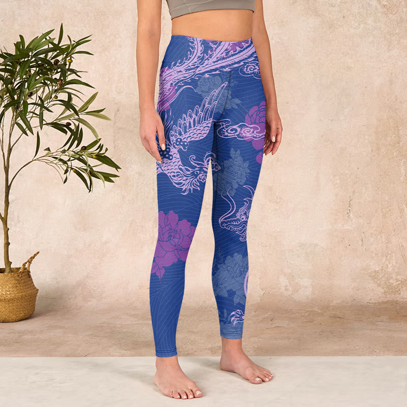 Buddha Stones Purple Dragon Phoenix Flowers Print Gym Leggings Women's Yoga Pants - image 3