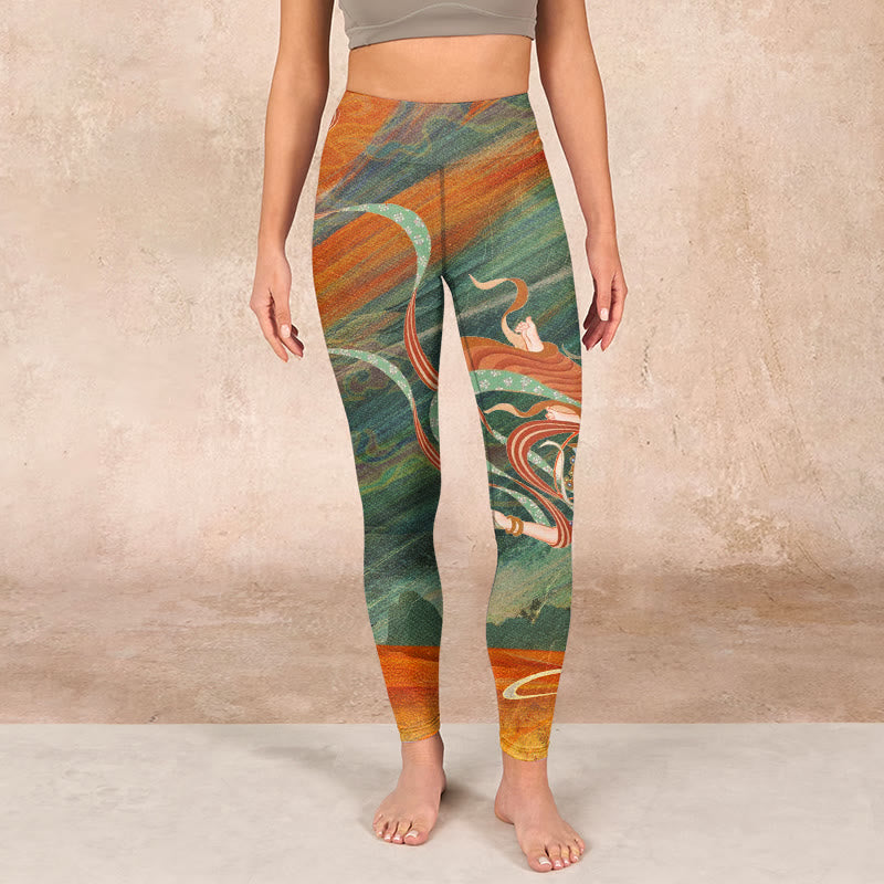 Buddha Stones Dunhuang Flying Apsaras Print Gym Leggings Women's Yoga Pants - image 1