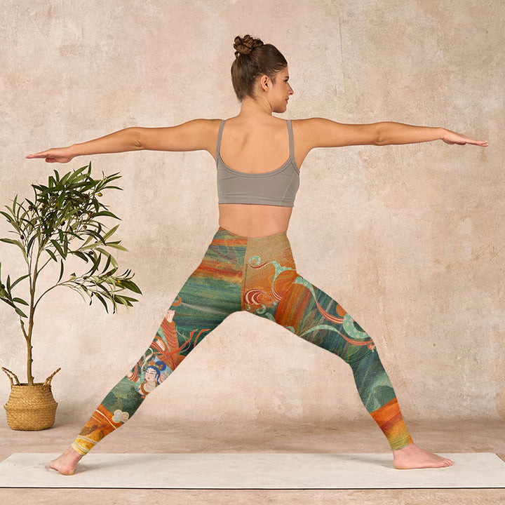 Buddha Stones Dunhuang Flying Apsaras Print Gym Leggings Women's Yoga Pants - image 10
