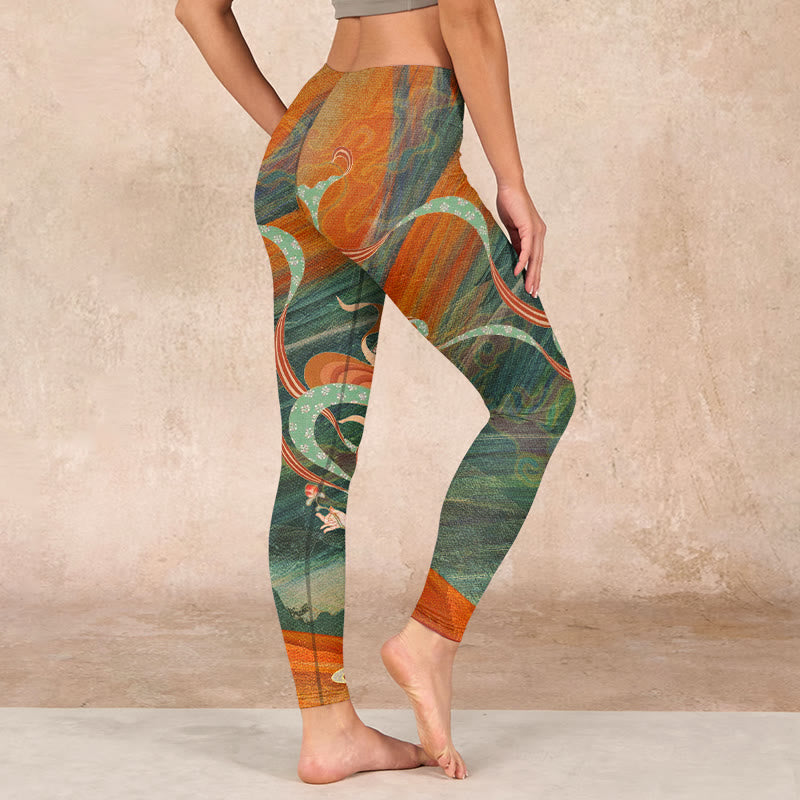 Buddha Stones Dunhuang Flying Apsaras Print Gym Leggings Women's Yoga Pants - image 2