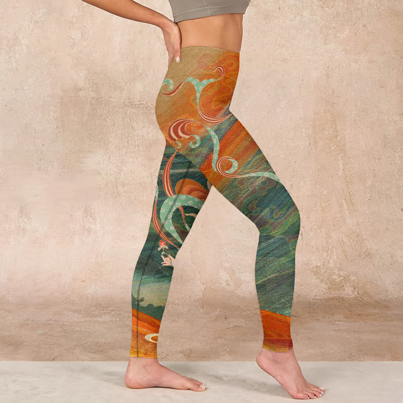 Buddha Stones Dunhuang Flying Apsaras Print Gym Leggings Women's Yoga Pants - image 16