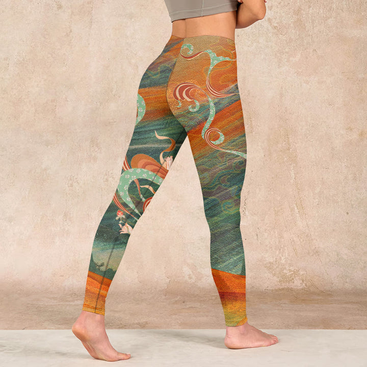 Buddha Stones Dunhuang Flying Apsaras Print Gym Leggings Women's Yoga Pants - image 4