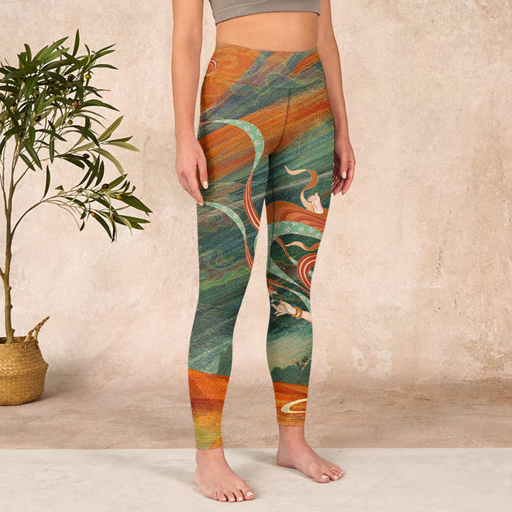 Buddha Stones Dunhuang Flying Apsaras Print Gym Leggings Women's Yoga Pants - image 3