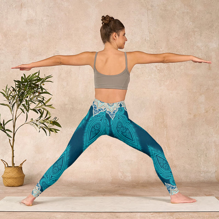 Buddha Stones Green Feather Flower Print Gym Fitness Leggings Women's Yoga Pants - image 10