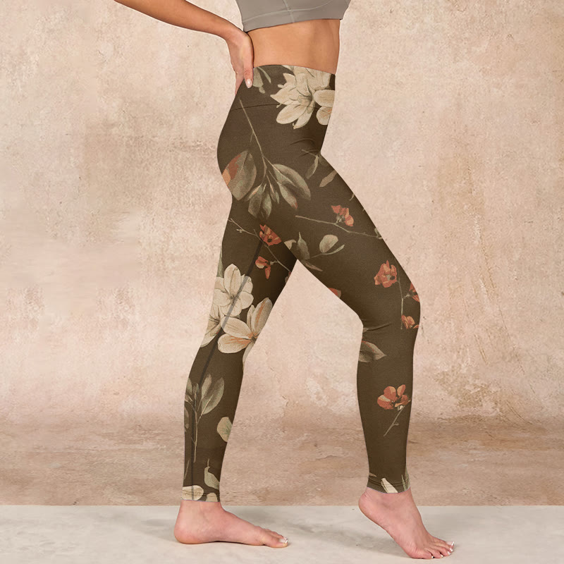 Buddha Stones Purple White Flowers Leaves Blossom Print Gym Fitness Leggings Women's Yoga Pants - image 33