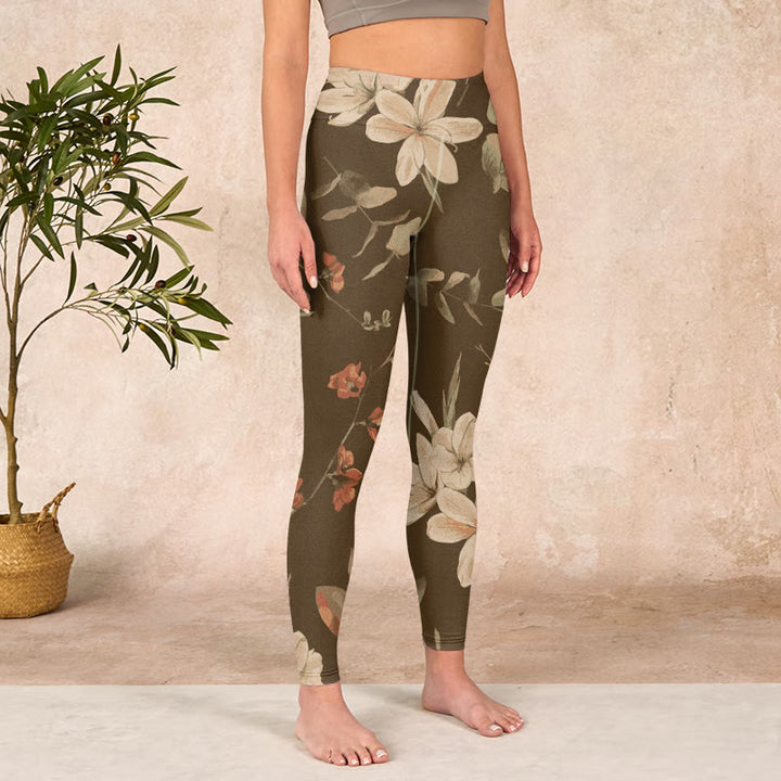 Buddha Stones Purple White Flowers Leaves Blossom Print Gym Fitness Leggings Women's Yoga Pants - image 20