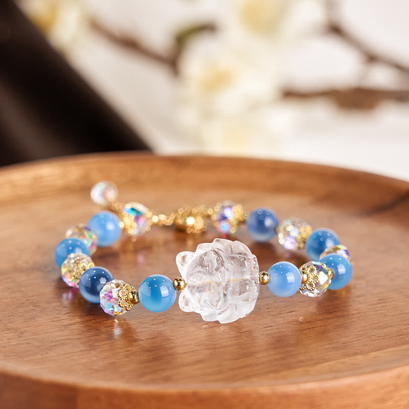 Buddha Stones Natural Blue Candy Agate White Crystal Nine Tailed Fox Harmony Bracelet - image 2