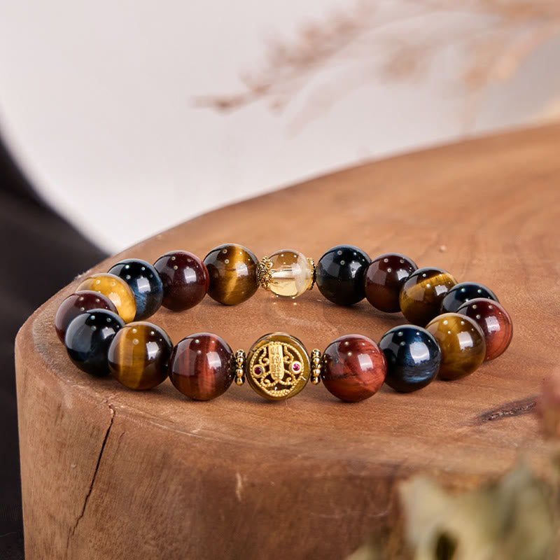 Buddha Stones Tiger Eye Stone Beads Protection Courage Bracelet - Tiger Eye(Wrist Circumference 15-16cm) - image 0