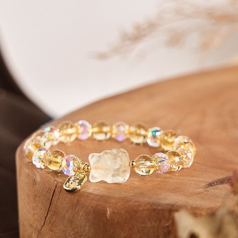 Buddha Stones Natural Citrine White Crystal Nine Tailed Fox Attracting Wealth Charm Energy Bracelet - image 2