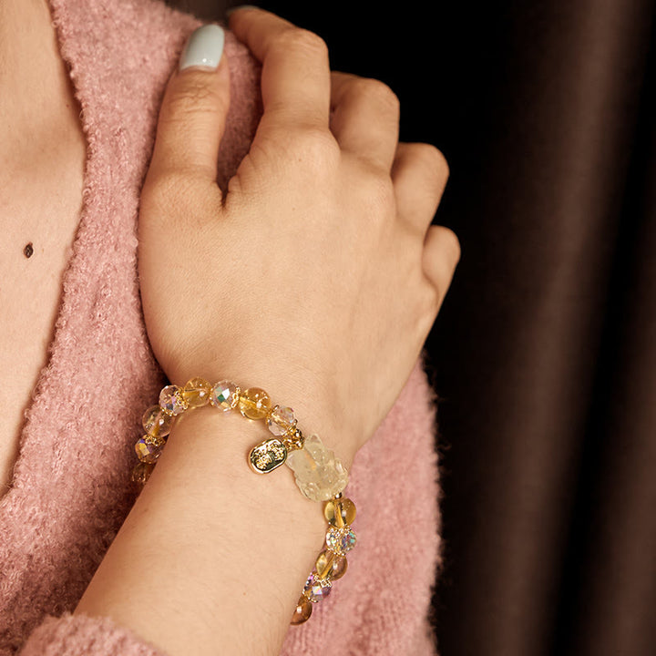 Buddha Stones Natural Citrine White Crystal Nine Tailed Fox Attracting Wealth Charm Energy Bracelet - image 3