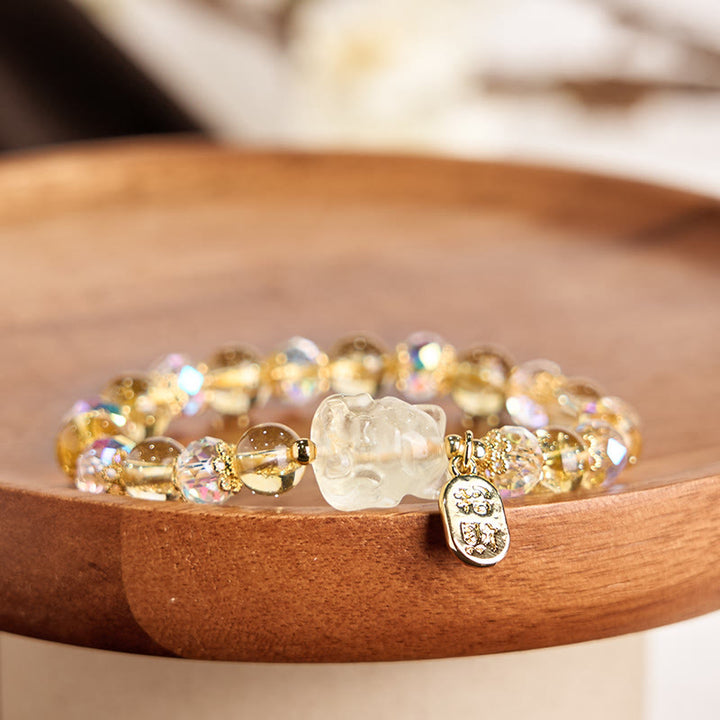 Buddha Stones Natural Citrine White Crystal Nine Tailed Fox Attracting Wealth Charm Energy Bracelet - image 3