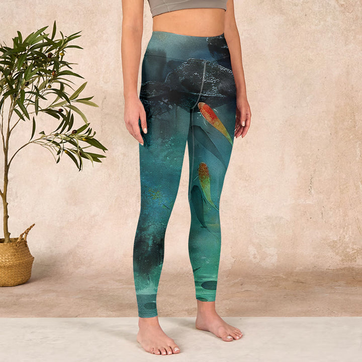 Buddha Stones Pond Koi Fish Rocks Print Sports Leggings Women's Yoga Pants - image 3